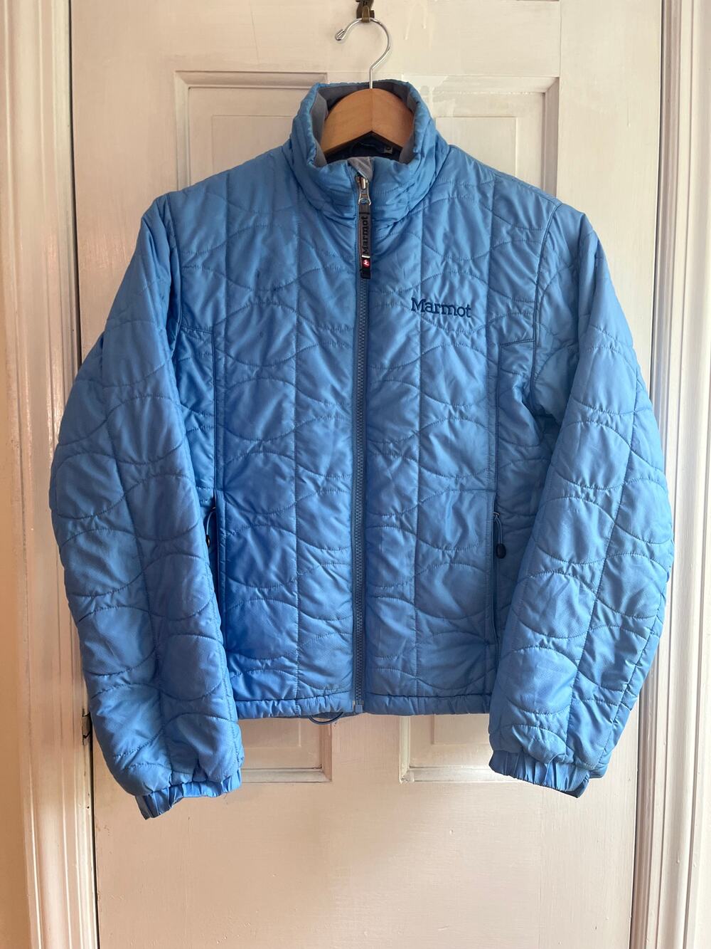 Marmot Light Blue Wave Quilted Fleece Lined Insulated Puffer Jacket Small